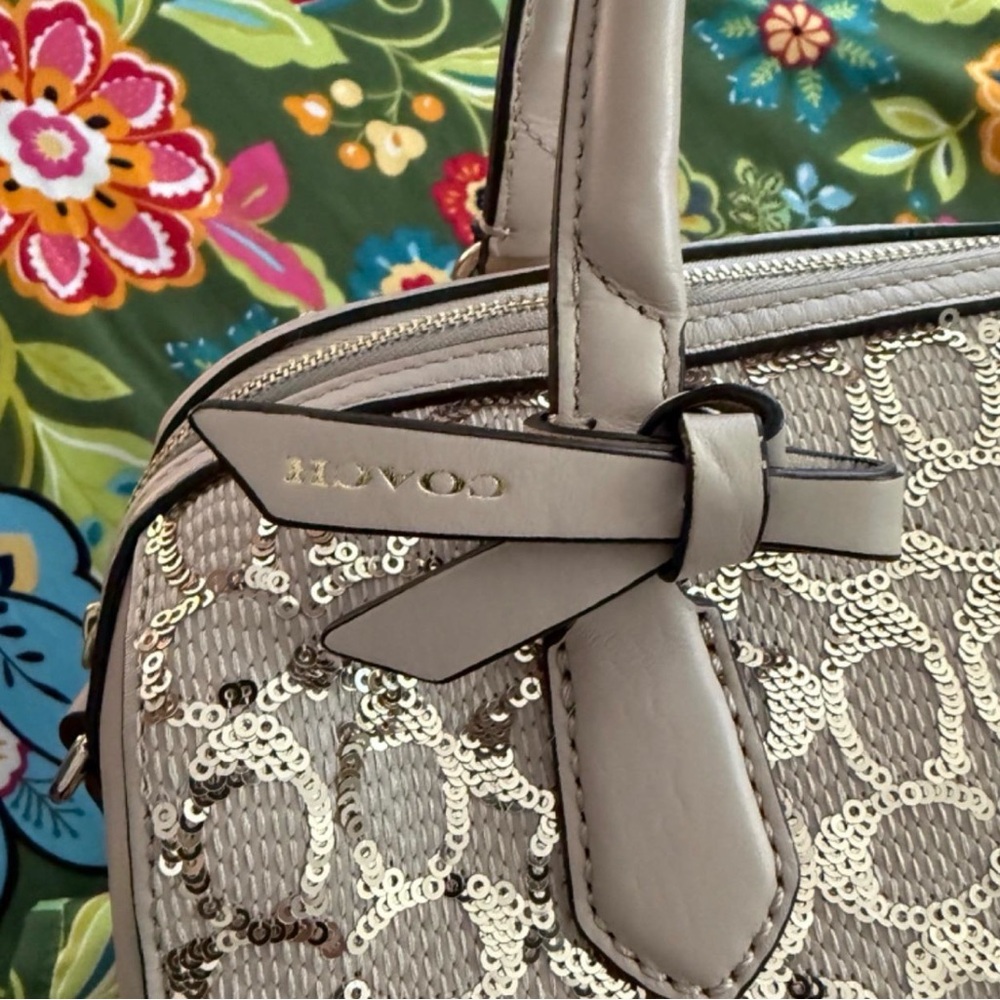 Coach Sequin Patterned Satchel in Light Gold and champagne - Picture 4 of 6